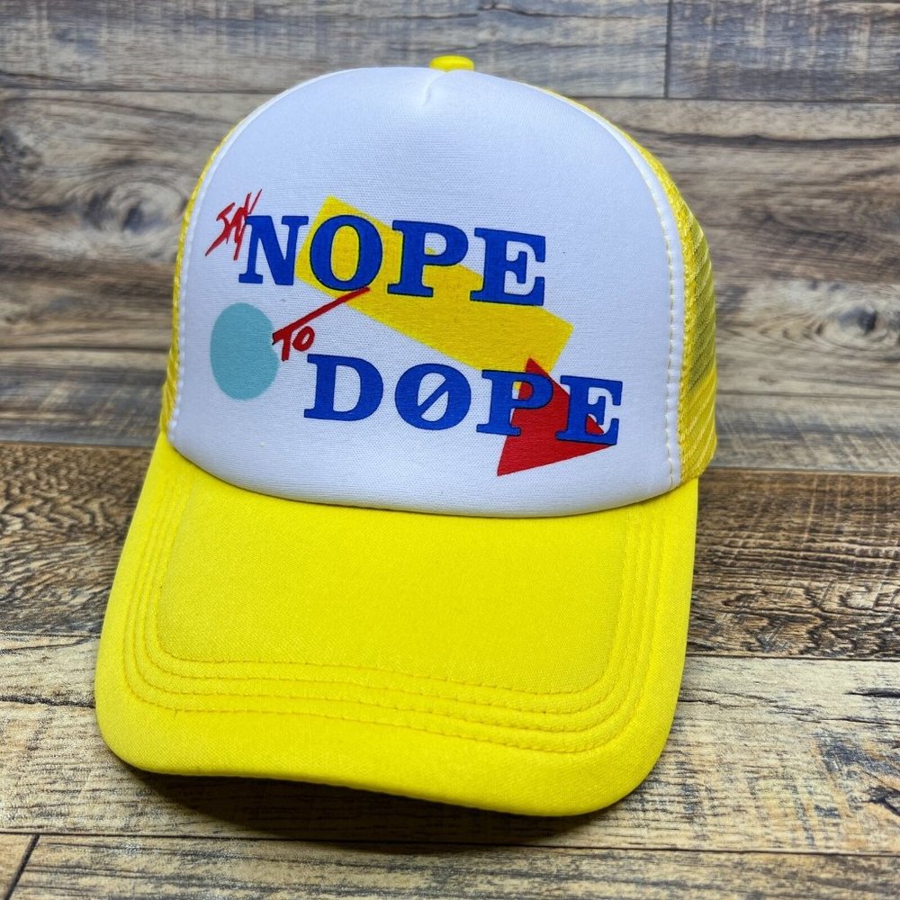 Say Nope To Dope Anti-Drug Advertisement Mens Trucker Hat Yellow Snapback Cap